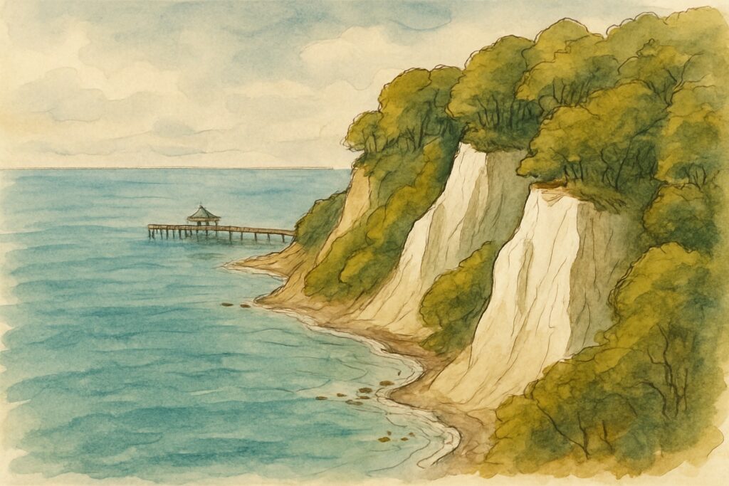 Illustration der Kreidefelsen von Rügen an der Ostsee, Mecklenburg-Vorpommern