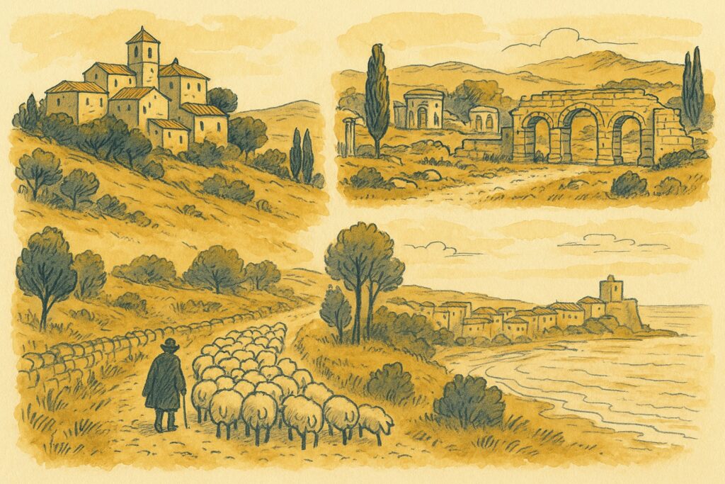 Illustration der Altstadt von Termoli auf einer Landzunge an der Adria im Molise