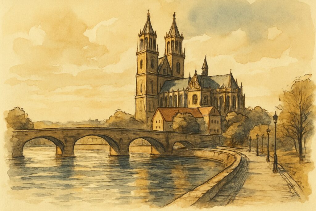 Illustration des Magdeburger Doms an der Elbe, Sachsen-Anhalt