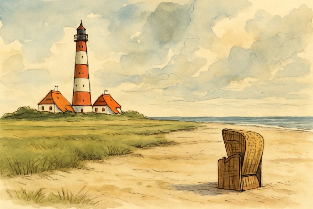 Illustration des Leuchtturms Westerhever an der Nordseeküste, Schleswig-Holstein
